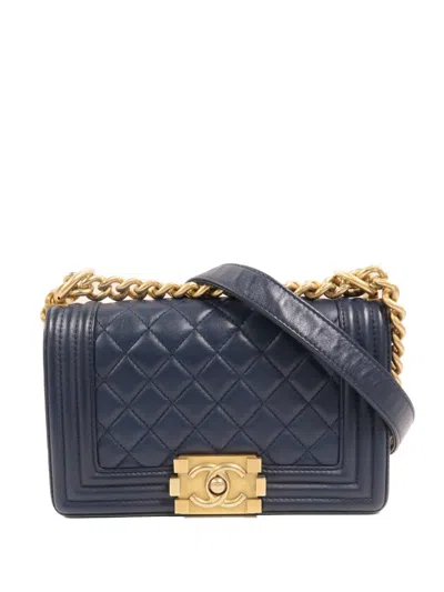 Pre-owned Chanel Boy Chain-strap Shoulder Bag In Blue