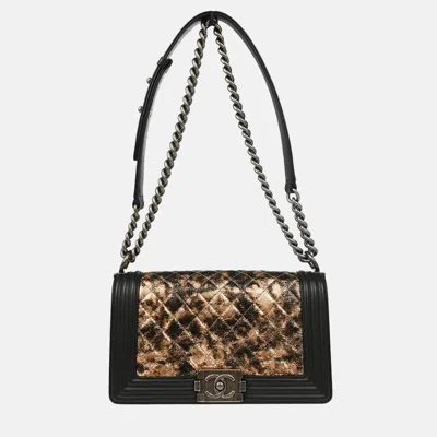 Pre-owned Chanel Boy  Black Bronze Lambskin Medium Shoulder Bag