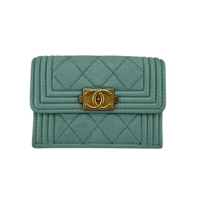 Pre-owned Chanel Boy  Blue Leather Wallet (tri-fold) ()