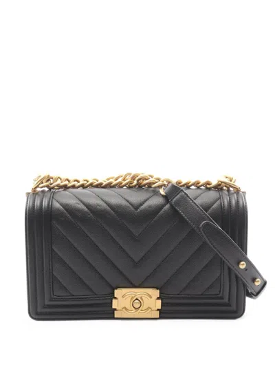 Chanel Boy  Chevron Shoulder Bag In Black