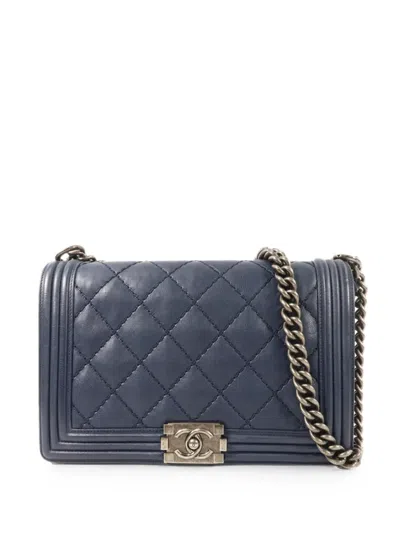 Pre-owned Chanel Boy  Diamond-quilted Shoulder Bag In Blue
