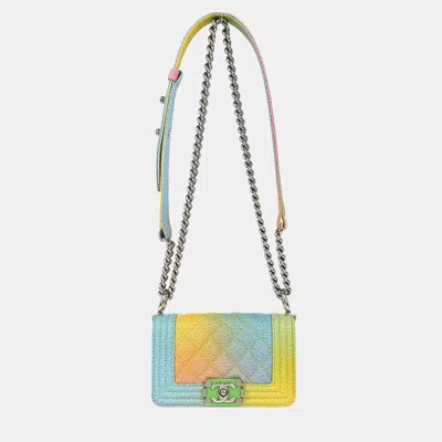 Pre-owned Chanel Boy  Pastel Color Calfskin Mini Shoulder Bag In Sand