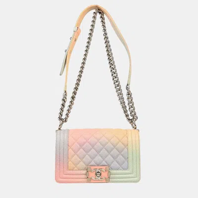 Pre-owned Chanel Boy  Pastel Color Calfskin Small Chain Shoulder Bag In Multi