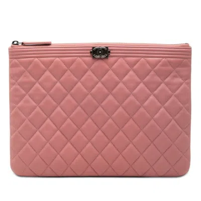 Pre-owned Chanel Boy  Pink Leather Clutch Bag ()