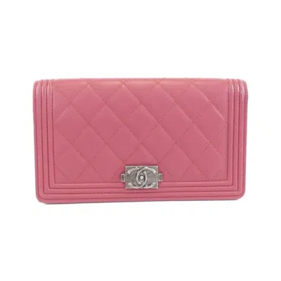 Pre-owned Chanel Boy  Pink Leather Long Wallet (bi-fold) ()
