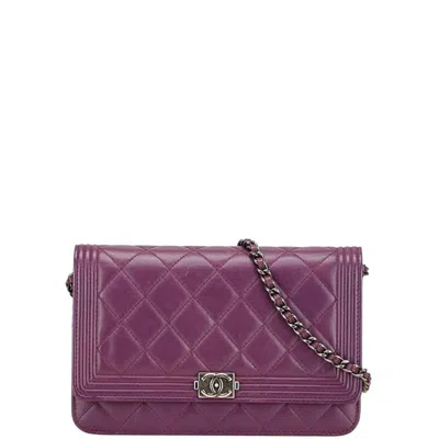 Pre-owned Chanel Boy  Purple Leather Shoulder Bag ()
