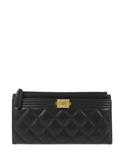 Pre-owned Chanel Boy  Quilted Wallet In Black