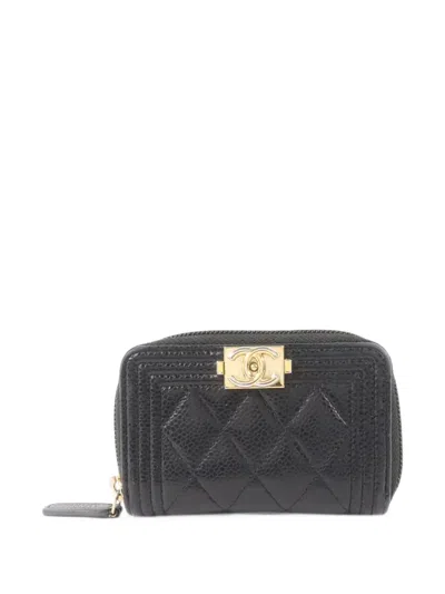 Pre-owned Chanel Boy  Quilted Wallet In Black