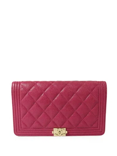 Pre-owned Chanel Boy  Quilted Wallet In Pink