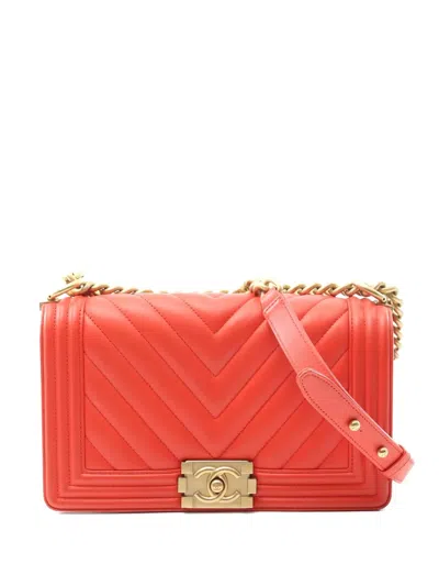 Pre-owned Chanel Boy  Shoulder Bag In Red
