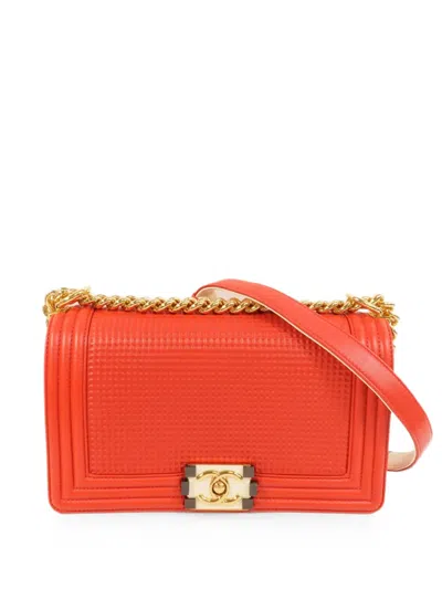 Pre-owned Chanel Boy  Textured Shoulder Bag In Red