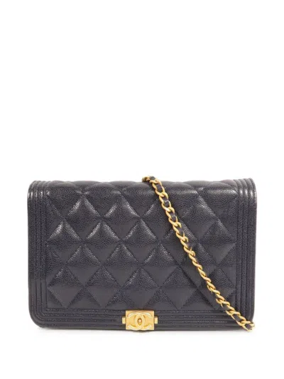 Pre-owned Chanel Boy  Wallet On Chain Shoulder Bag In Blue