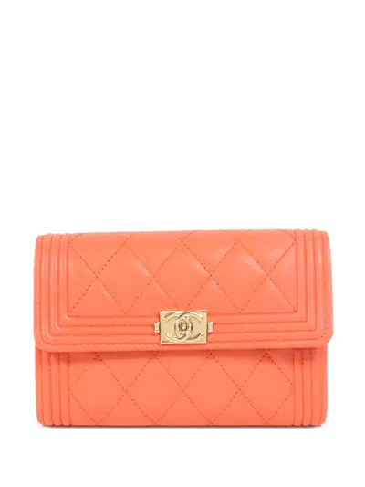 Pre-owned Chanel Boy  Wallet In Orange