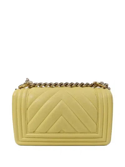 Pre-owned Chanel Boy Chevron Shoulder Bag In Yellow