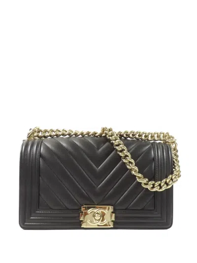Pre-owned Chanel Boy Chevron-quilted Shoulder Bag In Black