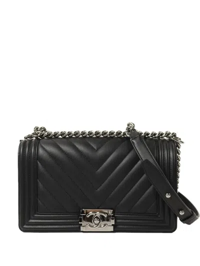 Pre-owned Chanel Boy Chevron-quilted Shoulder Bag In Black
