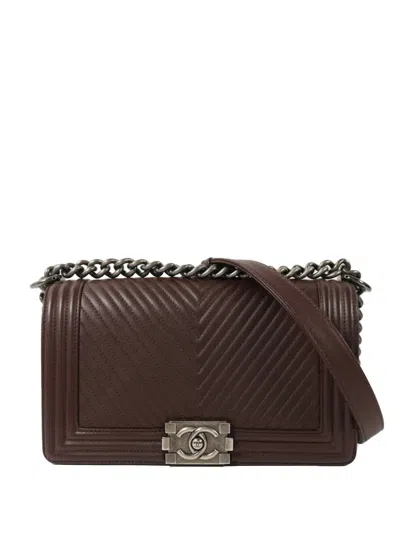 Pre-owned Chanel Boy Chevron-quilted Shoulder Bag In Brown
