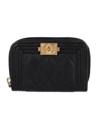Pre-owned Chanel Boy Coin Purse Interlocking Cc Logo Wallet In Black