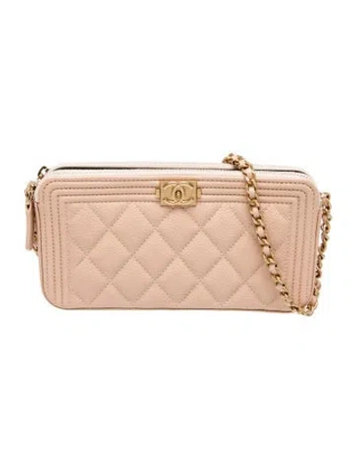 Pre-owned Chanel Boy Double Zip Clutch W/ Chain In Neutrals