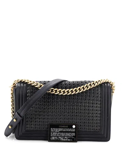 Pre-owned Chanel Boy Flap Bag Braided Sheepskin Old Medium Shoulder Bag In Black