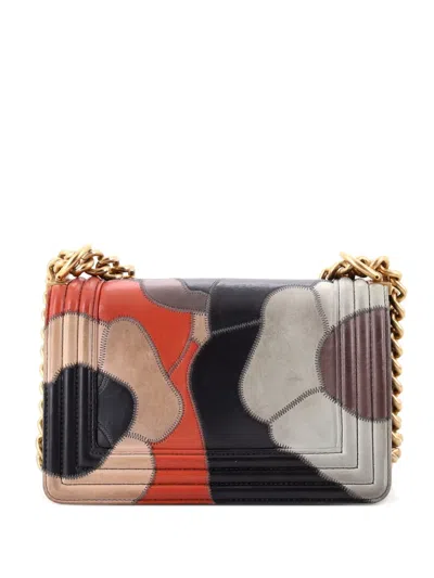 Pre-owned Chanel Boy Flap Bag Camellia Lambskin And Suede Patchwork Small Shoulder Bag In Multi