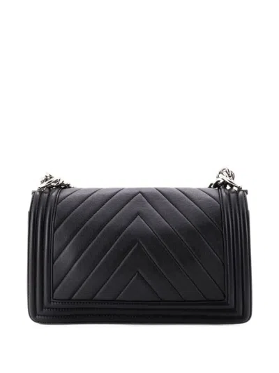 Pre-owned Chanel Boy Flap Bag Chevron Calfskin Old Medium Shoulder Bag In Black