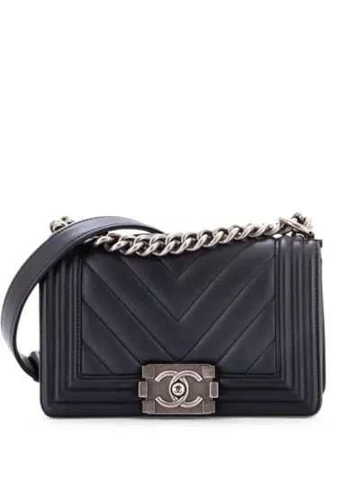 Pre-owned Chanel Boy Flap Bag Chevron Calfskin Small Crossbody Bag In Black