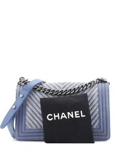 Pre-owned Chanel Boy Flap Bag Chevron Denim Old Medium Shoulder Bag In Blue