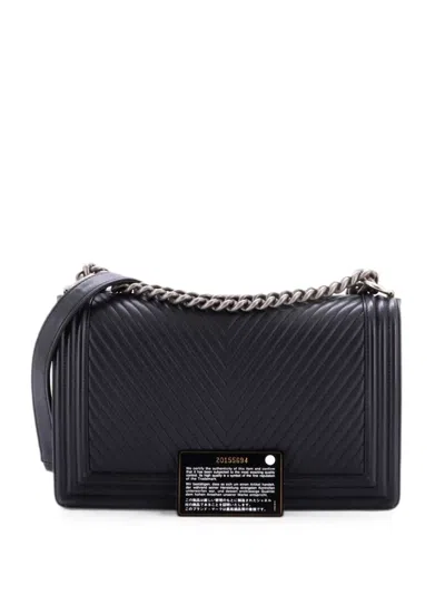 Pre-owned Chanel Boy Flap Bag Chevron Lambskin New Medium Shoulder Bag In Black