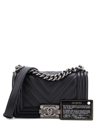 Pre-owned Chanel Boy Flap Bag Chevron Lambskin Small Shoulder Bag In Black
