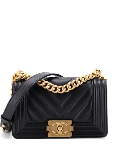 Pre-owned Chanel Boy Flap Bag Chevron Lambskin Small Shoulder Bag In Black