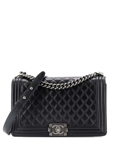 Pre-owned Chanel Boy Flap Bag Quilted Calfskin New Medium Shoulder Bag In Black