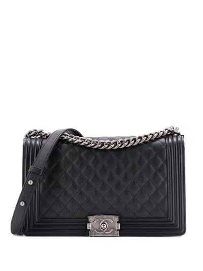 Pre-owned Chanel Boy Flap Bag Quilted Calfskin New Medium Shoulder Bag In Black