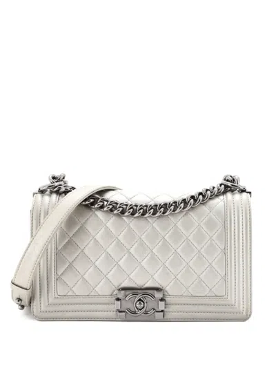 Pre-owned Chanel Boy Flap Bag Quilted Calfskin Old Medium Shoulder Bag In Silver