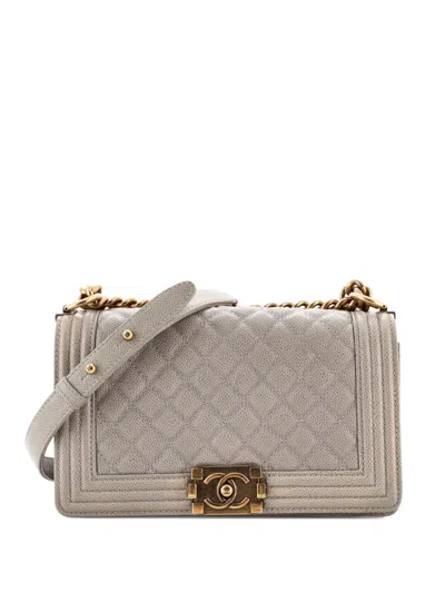 Pre-owned Chanel Boy Flap Bag Quilted Caviar Old Medium Crossbody Bag In Neutral