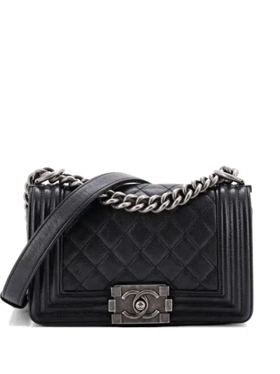 Pre-owned Chanel Boy Flap Bag Quilted Caviar Small Crossbody Bag In Black