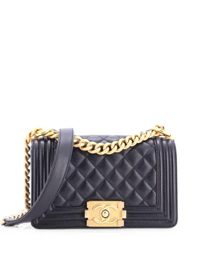 Pre-owned Chanel Boy Flap Bag Quilted Caviar Small Crossbody Bag In Black