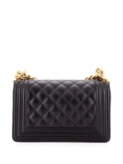 Pre-owned Chanel Boy Flap Bag Quilted Caviar Small Crossbody Bag In Black