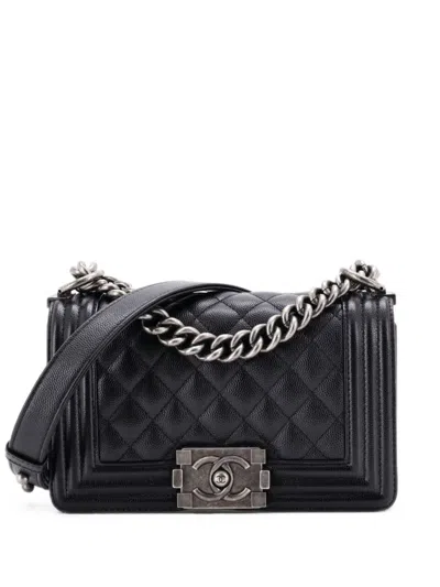 Pre-owned Chanel Boy Flap Bag Quilted Caviar Small Crossbody Bag In Black
