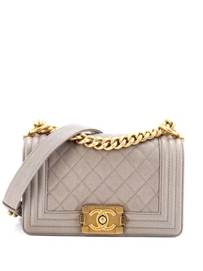 Pre-owned Chanel Boy Flap Bag Quilted Caviar Small Crossbody Bag In Gray