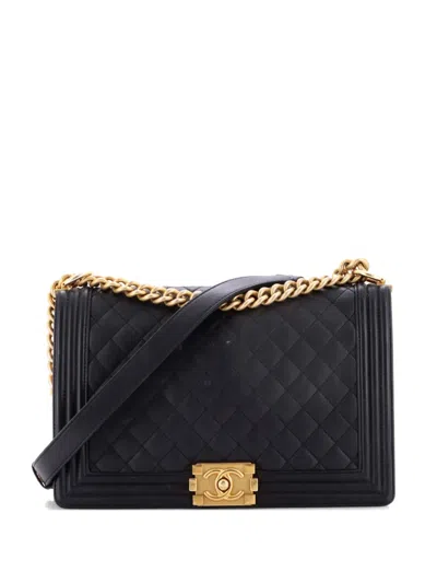 Pre-owned Chanel Boy Flap Bag Quilted Lambskin New Medium Shoulder Bag In Black