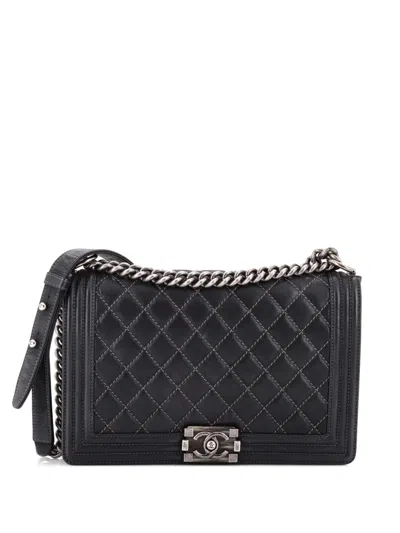 Pre-owned Chanel Boy Flap Bag Quilted Lambskin New Medium Shoulder Bag In Black