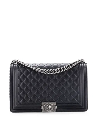 Pre-owned Chanel Boy Flap Bag Quilted Lambskin New Medium Shoulder Bag In Black