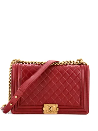 Pre-owned Chanel Boy Flap Bag Quilted Lambskin New Medium Shoulder Bag In Red