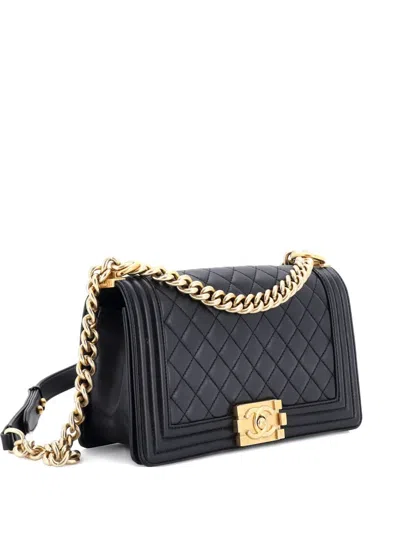 Pre-owned Chanel Boy Flap Bag Quilted Lambskin Old Medium Shoulder Bag In Black