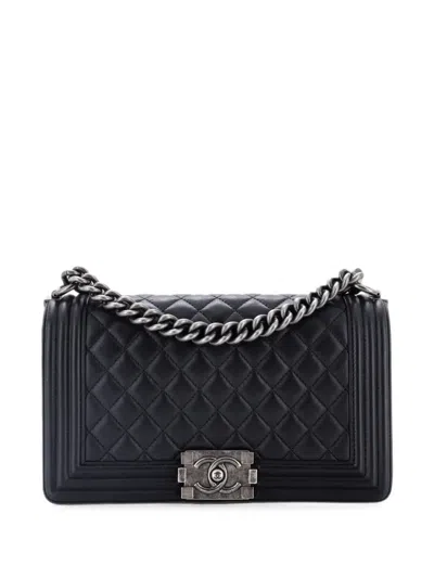 Pre-owned Chanel Boy Flap Bag Quilted Lambskin Old Medium Shoulder Bag In Black
