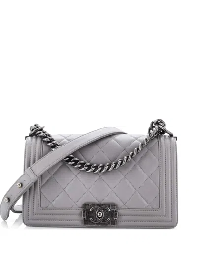 Pre-owned Chanel Boy Flap Bag Quilted Lambskin Old Medium Shoulder Bag In Gray
