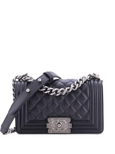 Pre-owned Chanel Boy Flap Bag Quilted Lambskin Small Crossbody Bag In Black