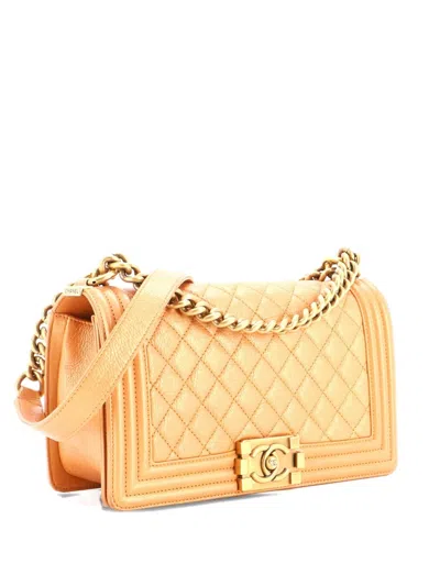 Pre-owned Chanel Boy Flap Bag Quilted Metallic Calfskin Old Medium Shoulder Bag In Neutral