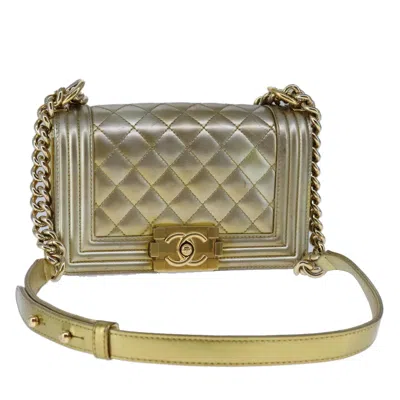 Pre-owned Chanel Boy Flap Bag Quilted Patent Patent_leather Shoulder Bag Bag () In Gold
